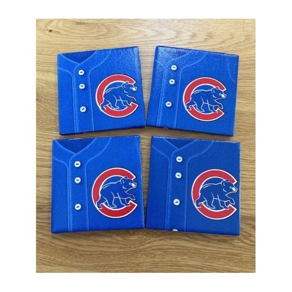MLB Chicago Cubs Coasters Set of 4 Blue Good Jersey Design Cork Backing 4x4